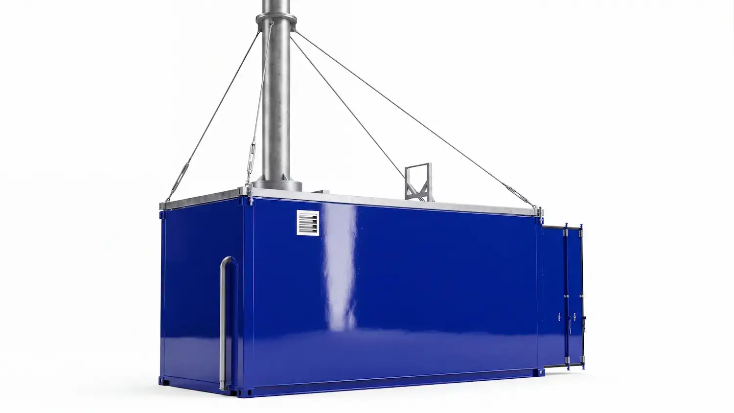 Mobiler 2,7MW Heizcontainer von energystation im Einsatz zur Baubeheizung und Gebäudeversorgung.