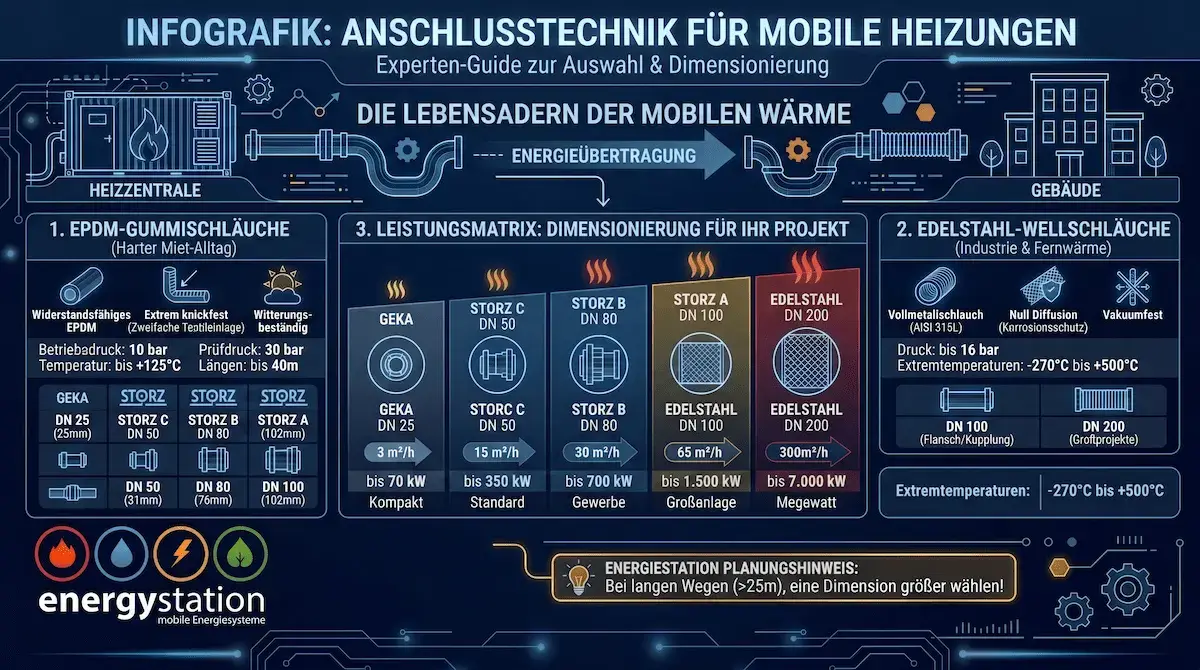 Du betrachtest gerade Experten-Tipps: Die Lebensadern der mobilen Wärme – EPDM-Schläuche und Edelstahl-Wellschläuche richtig dimensionieren