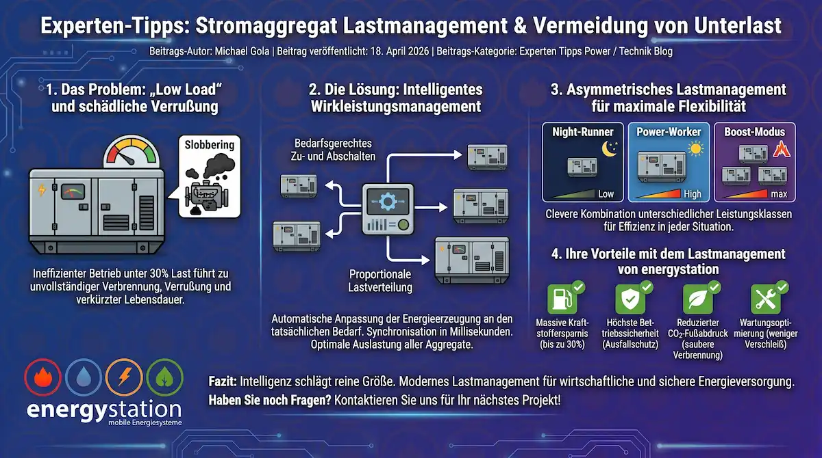 Mehr über den Artikel erfahren Experten-Tipps: Stromaggregat Lastmanagement & Vermeidung von Unterlast