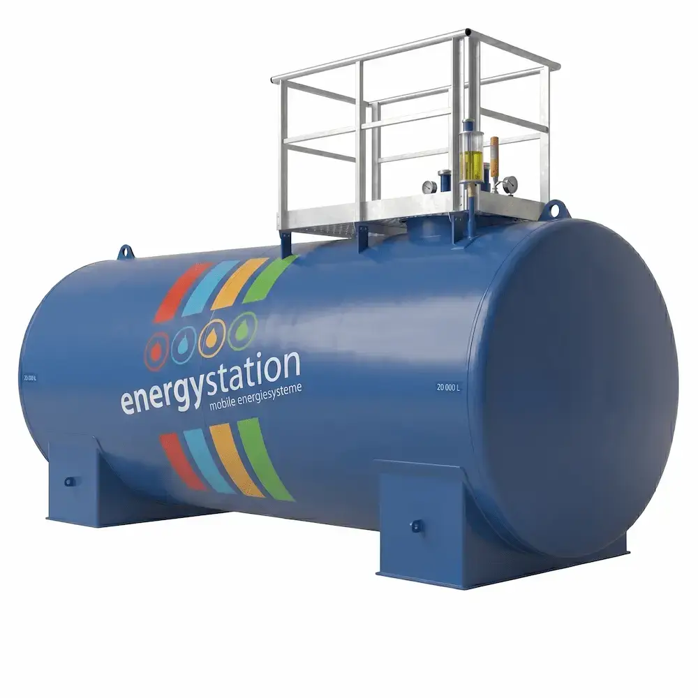 Der smarte Kraftstofftank KST-20000 von energystation® mit MTC mobil tank control und IoT-Fernüberwachung, bereit zur Miete für professionelle Großbaustellen.